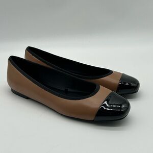 Nine West Teland3 Flats Two-Tone Pecan & Black Cap Toe Ballet Flats Size 7 NIB